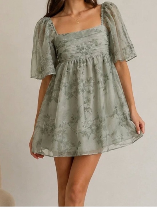 Abercrombie & Fitch Dresses & Skirts - Abercrombie Angel-Sleeve Mini Dress Sage Green NWT
